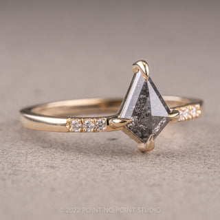 1.06 Carat Black Speckled Kite Diamond Engagement Ring, Jules Setting, 14K Yellow Gold