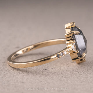 1.64 Carat Salt and Pepper Hexagon Diamond Engagement Ring, Ombre Eliza Setting, 14K Yellow Gold