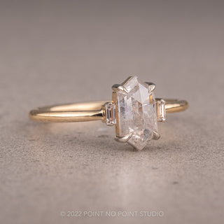 1.29 Carat Icy Salt and Pepper Hexagon Diamond Engagement Ring, Zoe Setting, 14K Yellow Gold