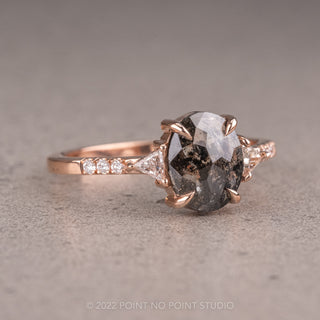 1.59 Carat Black Speckled Oval Diamond Engagement Ring, Eliza Setting, 14K Rose Gold