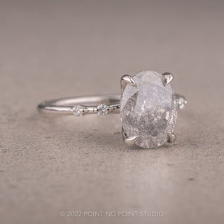 2.19 Carat Salt and Pepper Oval Diamond Engagement Ring, Nova Setting, 14K White Gold
