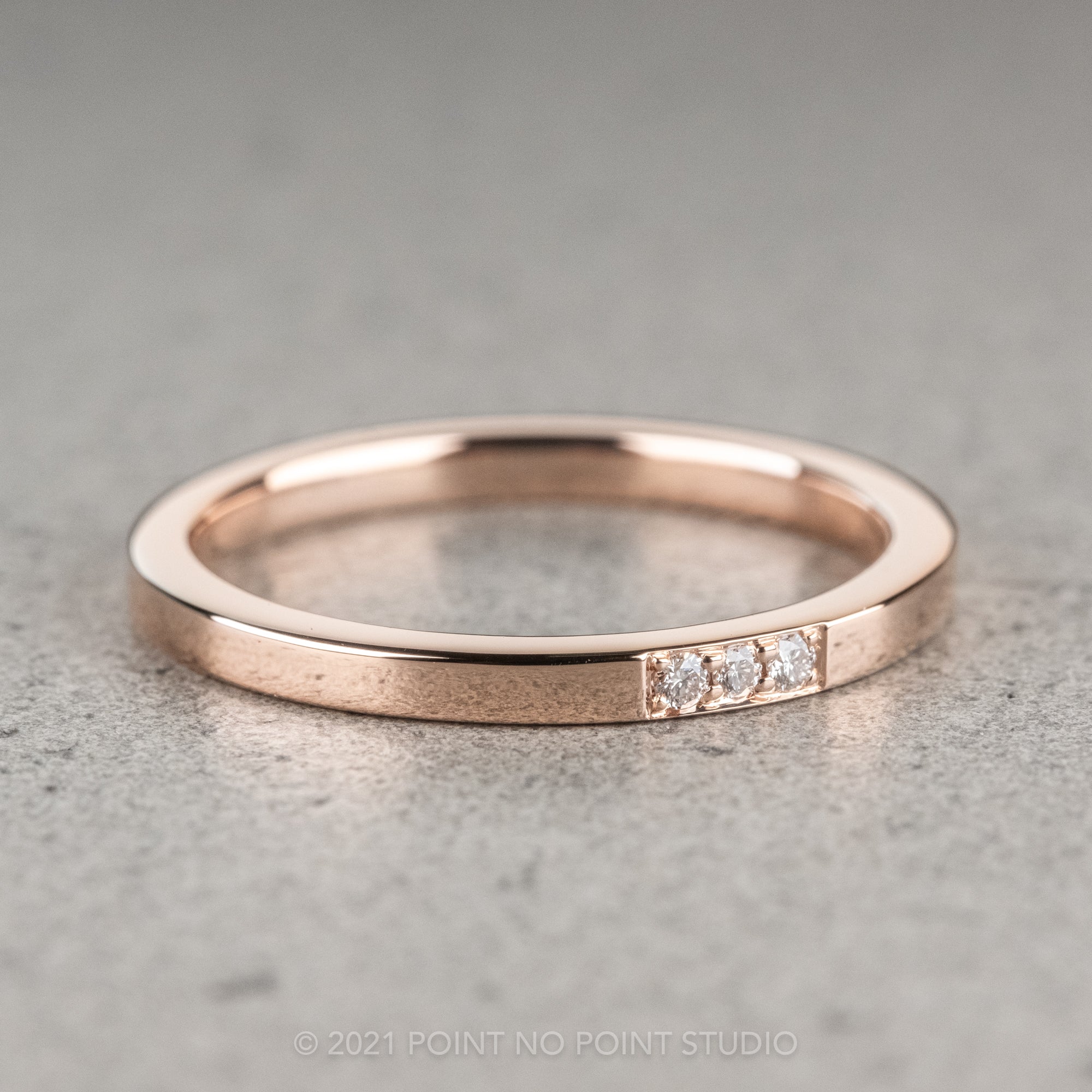 14k Rose Gold Diamond Wedding Band, Rectangle Style – Point No