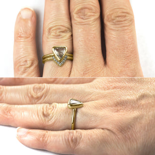 Upper view of the 9 Diamond Chevron Band Yellow Gold No. 01 on a neutral background