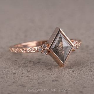 1.79 Carat Salt and Pepper Lozenge Diamond Engagement Ring, Bezel Quinn Setting, 14K Rose Gold