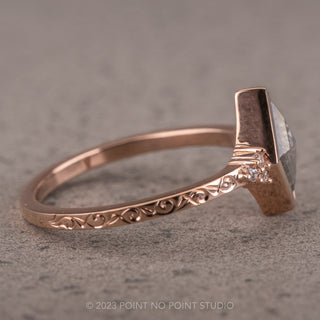 1.79 Carat Salt and Pepper Lozenge Diamond Engagement Ring, Bezel Quinn Setting, 14K Rose Gold