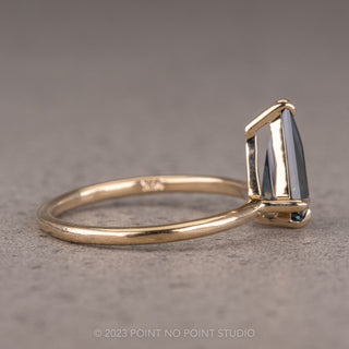 1.66 Carat Teal Kite Sapphire Engagement Ring, Jane Setting, 14K Yellow Gold