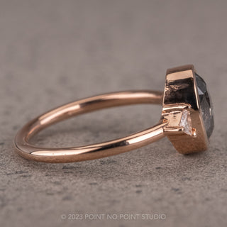 1.29 Carat Salt and Pepper Oval Diamond Engagement Ring, Bezel Zoe Setting, 14K Rose Gold