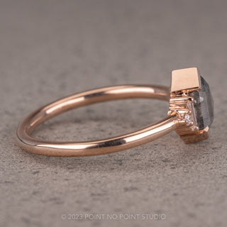 1.16 Carat Black Speckled Hexagon Diamond Engagement Ring, Betty Setting, 14K Rose Gold