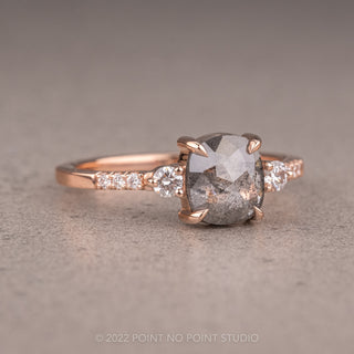 1.26 Carat Salt and Pepper Cushion Diamond Engagement Ring, Eliza Setting, 14K Rose Gold