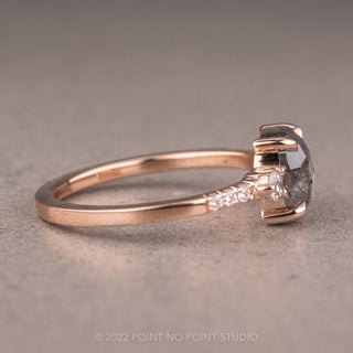 1.26 Carat Salt and Pepper Cushion Diamond Engagement Ring, Eliza Setting, 14K Rose Gold