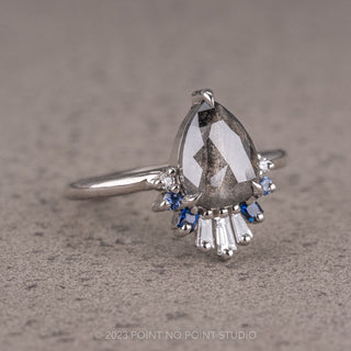 1.22 Carat Salt and Pepper Pear Diamond Engagement Ring, Wren Setting, 14K White Gold