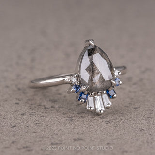 1.22 Carat Salt and Pepper Pear Diamond Engagement Ring, Wren Setting, Platinum