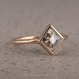 1.01 Carat Salt and Pepper Lozenge Diamond Engagement Ring, Bezel Jane Setting, 14k Yellow Gold