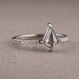 .99 Carat Salt and Pepper Kite Diamond Engagement Ring, Jules Setting, 14k White Gold