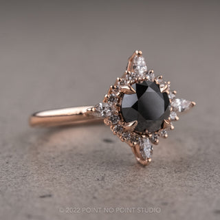 1.15 Carat Black Round Diamond Engagement Ring, Cosette Setting, 14K Rose Gold