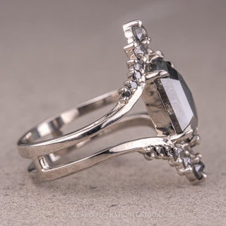 2.14 Carat Black Speckled Hexagon Diamond Engagement Ring, Empress Setting, Platinum