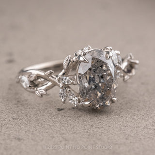 2.40 Carat Salt and Pepper Oval Diamond Engagement Ring, Ainsley Setting, 14K White Gold