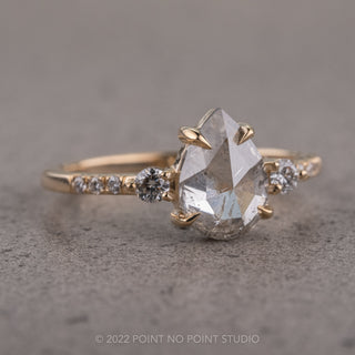 1.82 Carat Icy Grey Pear Diamond Engagement Ring, Eliza Setting, 14K Yellow Gold
