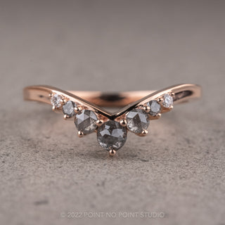 Grey and White Diamond Contour Wedding Ring, Catherine Setting, 14k Rose Gold