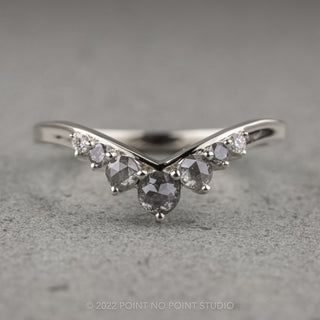 Grey and White Diamond Contour Wedding Ring, Catherine Setting, 14k White Gold
