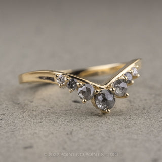 Grey and White Diamond Contour Wedding Ring, Catherine Setting, 14k Yellow Gold
