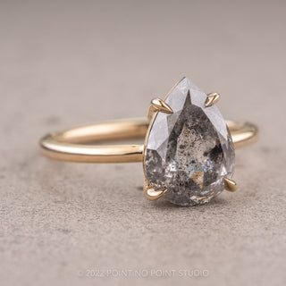 3.14 Carat Salt and Pepper Pear Diamond Engagement Ring, Basket Jane Setting, 14K Yellow Gold