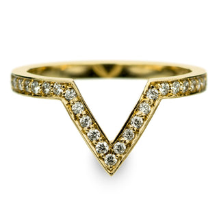 Close-up view of Bead Set Diamond Victoria, 14K Yellow Gold set effortlessly displaying the bead set diamonds