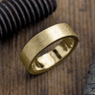 14k Yellow Gold Men's Wedding Band, 6mm width, with a beautifully rendered matte finish