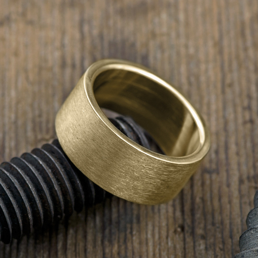 10mm 14K Yellow Gold Men's Wedding Band, Brushed Matte Finish