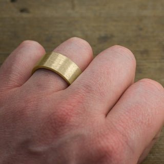Sophisticated 10mm 14K Yellow Gold Men's Wedding Ring showcasing its Brushed Matte Finish