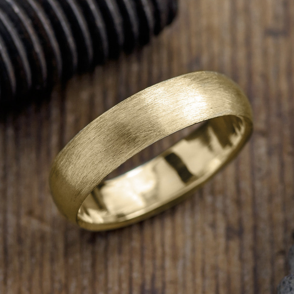 6mm 14K Yellow Gold Wedding Band, Half Round Matte Finish – Point