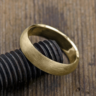 Detailed Look at 6mm 14K Yellow Gold Wedding Band Featuring Half Round Matte Design