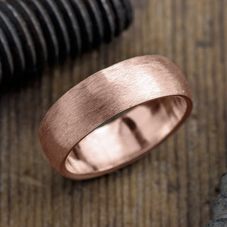 8mm 14K Rose Gold Men's Wedding Band with Half Round Matte finish, displayed on a white background
