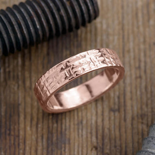 6mm 14k Rose Gold Mens Wedding Band, Textured Polished - Point No Point Studio - 1