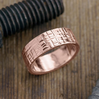 8mm 14k Rose Gold Mens Wedding Band, Textured Polished - Point No Point Studio - 1