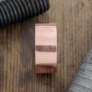 14k rose gold mens wedding ring, 10mm in width, displayed against a white background