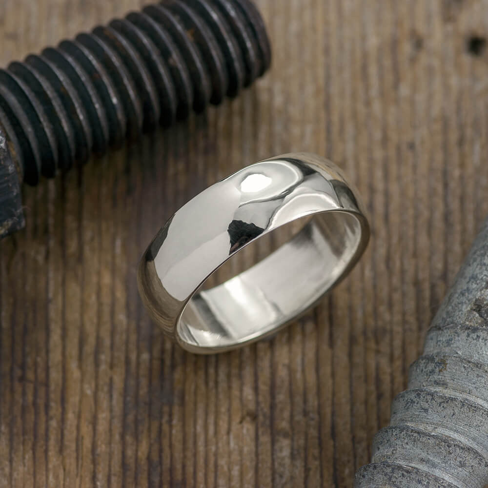 8mm 14k White Gold Men's Comfort Fit Wedding Band, Half Round High