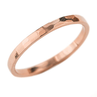 2mm Wide x 1.5mm Thick,14k Rose Gold Rectangle Wedding Band, Hammered Polished - Point No Point Studio - 1