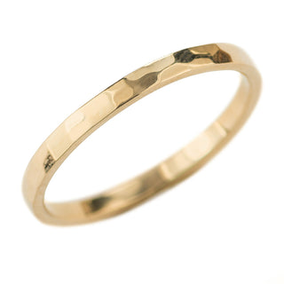 2mm Wide x 1.5mm Thick, 14k Yellow Gold Rectangle Wedding Band, Hammered Polished - Point No Point Studio - 1