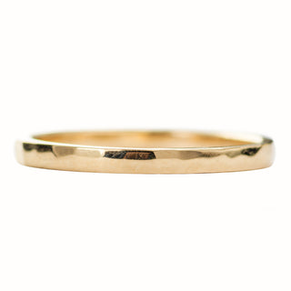 14k yellow gold rectangle wedding band, hammered polished, top view, yellow gold variant