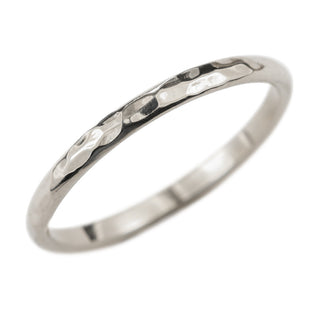 2mm wide x 1.7mm thick 14k white gold wedding band in a polished hammered finish