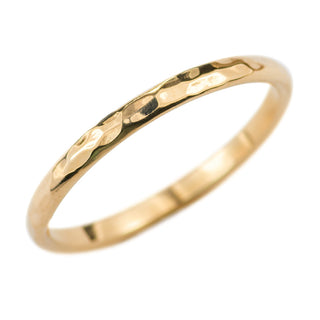 2mm Wide 14k Yellow Gold Half Round Wedding Band with Hammered Polished details, image showcasing ring design
