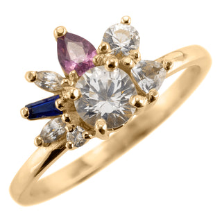 1.29 Carat Sapphire Confetti Setting Engagement Ring, 14k Yellow Gold