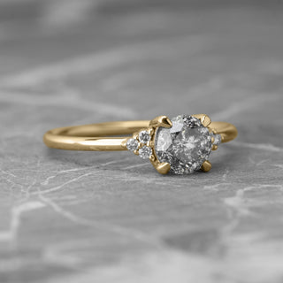 1.12 Carat Salt and Pepper Diamond Engagement Ring, Quinn Setting, 14K Yellow Gold