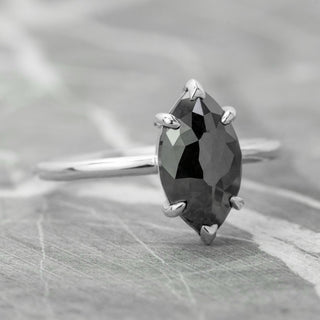 1.72 Carat Black Marquise Diamond Engagement Ring, Jane Setting, 14K White Gold