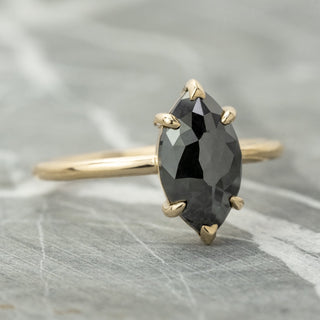 1.72 Carat Black Marquise Diamond Engagement Ring, Jane Setting, 14K Yellow Gold