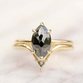 1.72 Carat Black Marquise Diamond Engagement Ring, Jane Setting, 14K Yellow Gold