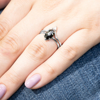 1.72 Carat Black Marquise Diamond Engagement Ring, Jane Setting, 14K White Gold