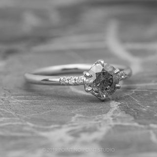 1.12 Carat Salt and Pepper Round Diamond Engagement Ring, Madeline Setting, 14K White Gold