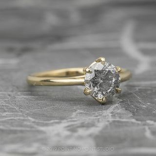 .94 Carat Salt and Pepper Round Diamond Engagement Ring, Madeline Setting, 14K Yellow Gold